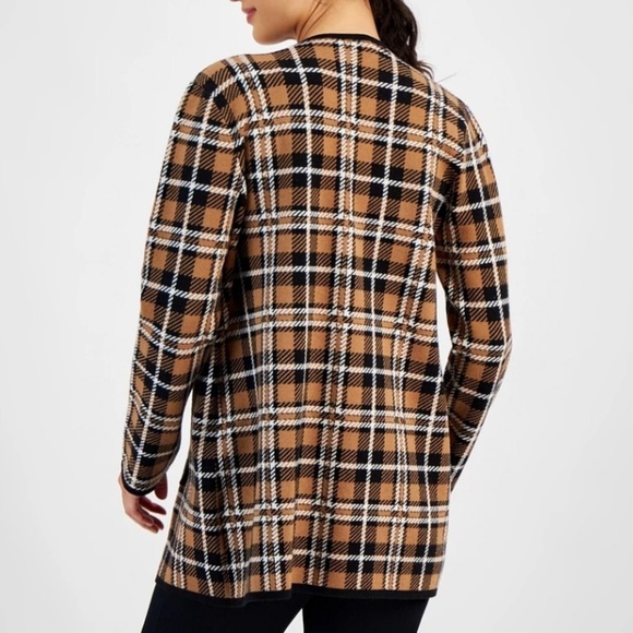 Kasper Women's Plaid Collarless Long-Sleeve Sweater - Picture 3 of 6